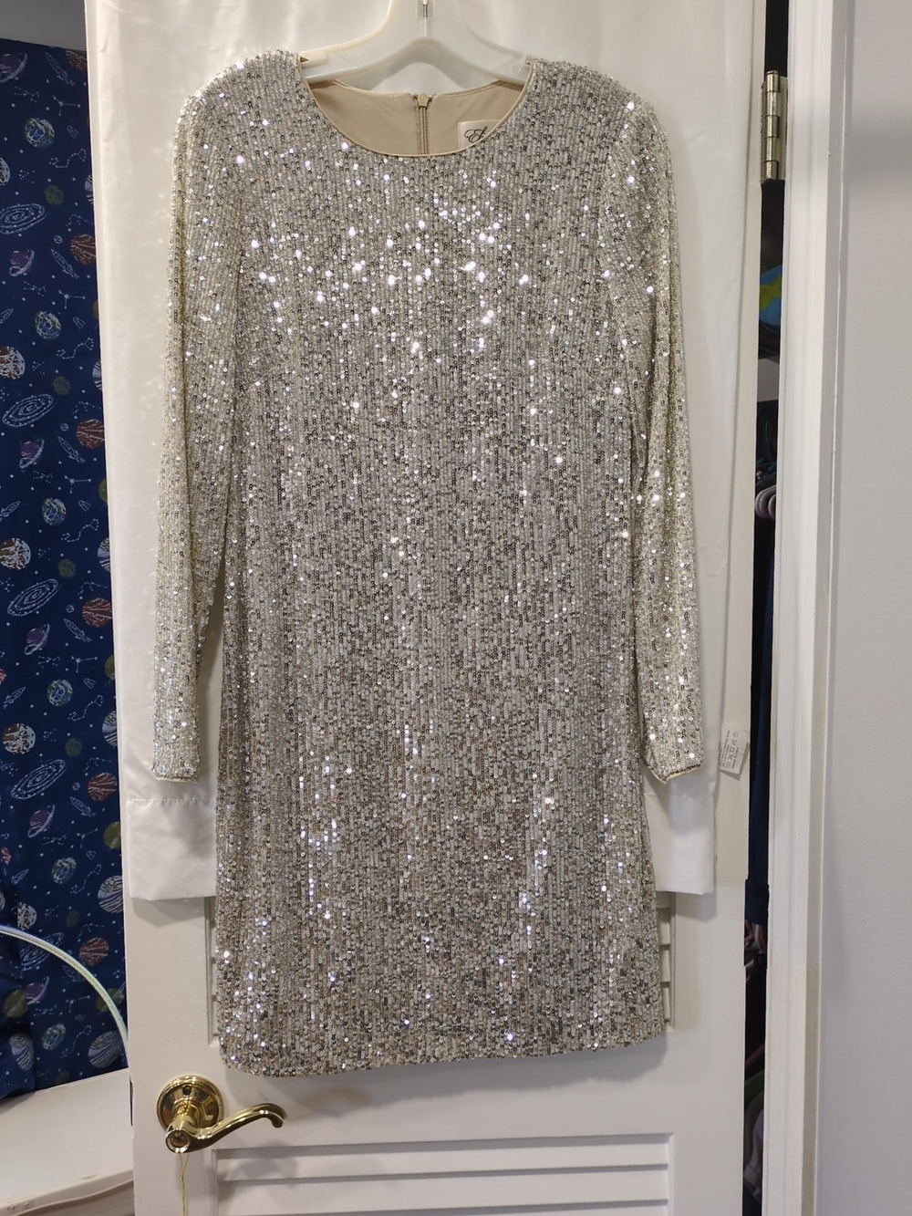 Eliza J Silver Sequin Long-Sleeve Mini Dress